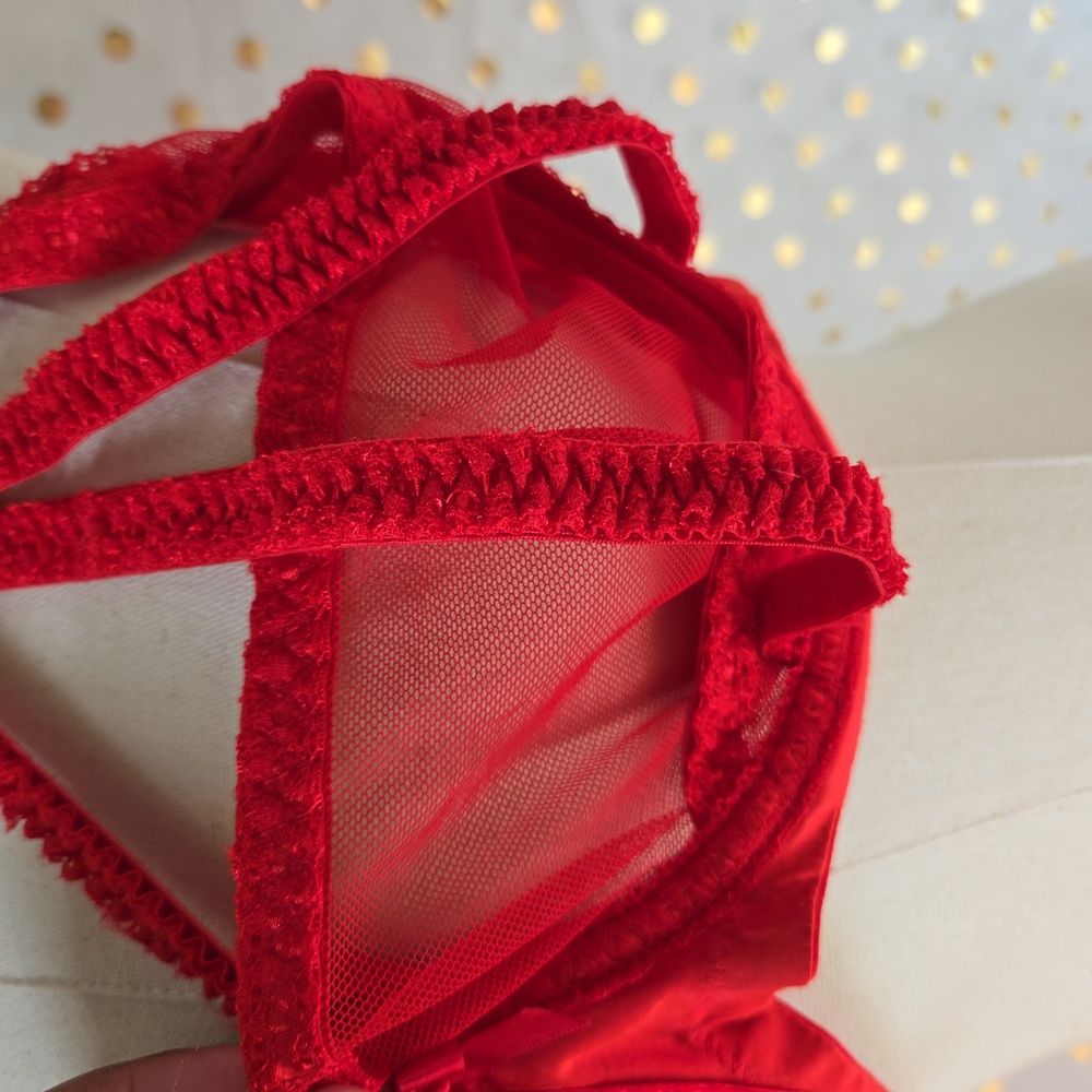 Savage x Fenty Red Lace Cage Demi Cup Bra Size 42DD - Picture 7 of 13